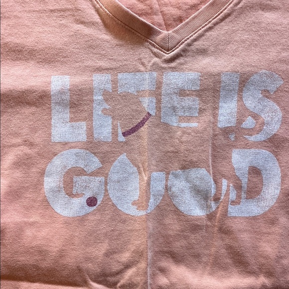 Life is Good Orange V-Neck T-Shirt Large - Picture 3 of 4